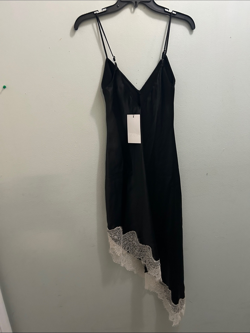 Zara Black Slip Dress with Cream Lace Asymmetrical Hem - Picture 8 of 10